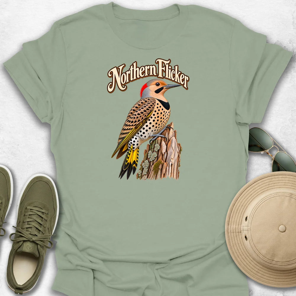 Northern Flicker on Weathered Stump with Name T-Shirt
