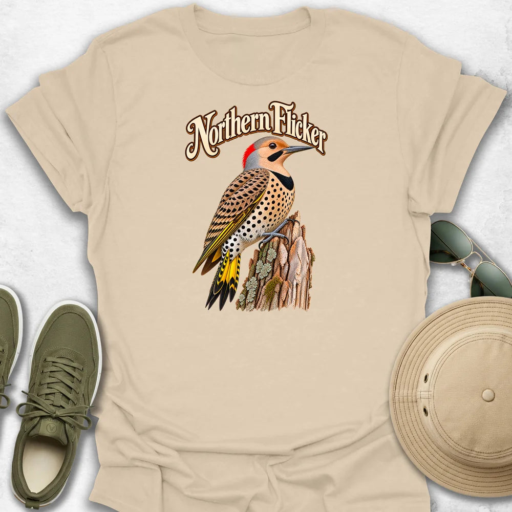 Northern Flicker on Weathered Stump with Name T-Shirt