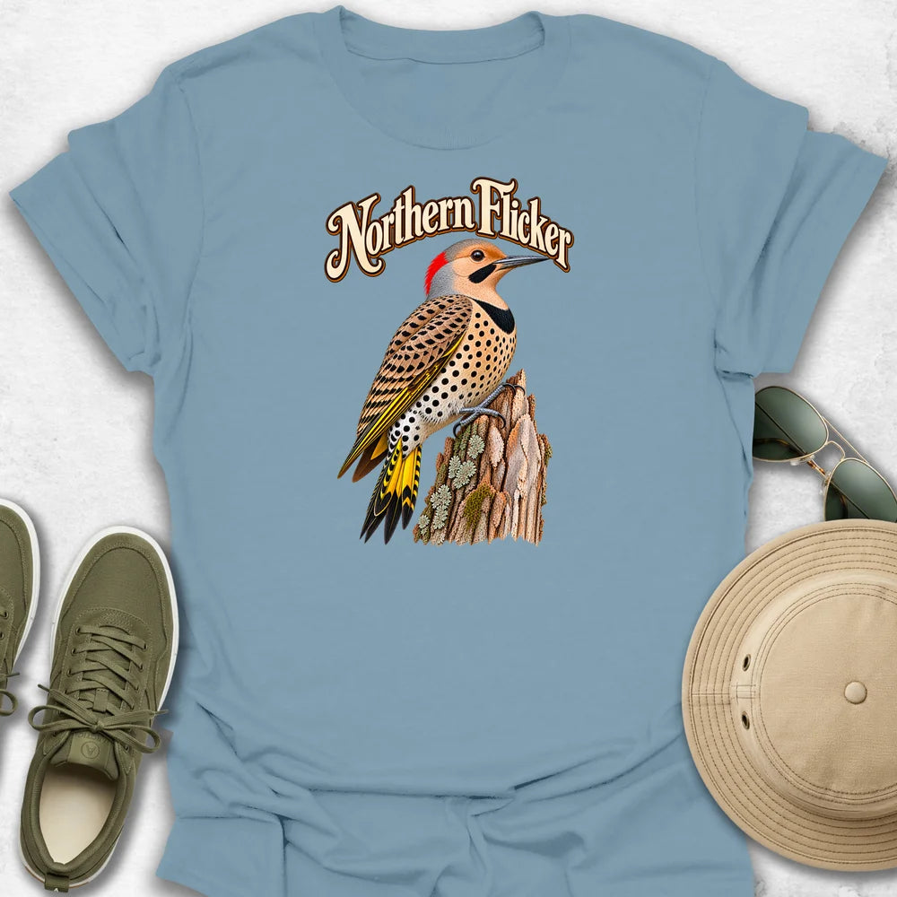 Northern Flicker on Weathered Stump with Name T-Shirt