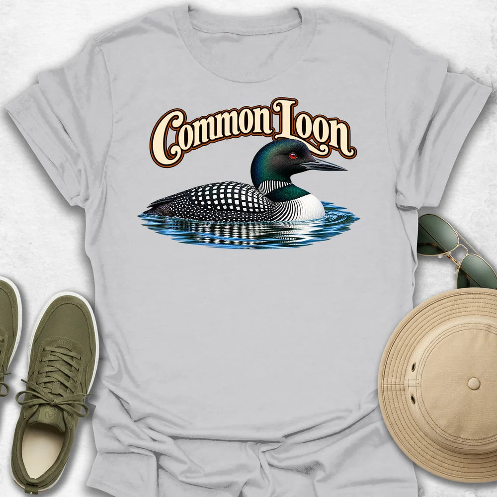 Common Loon with Rippling Reflection with Name T-Shirt