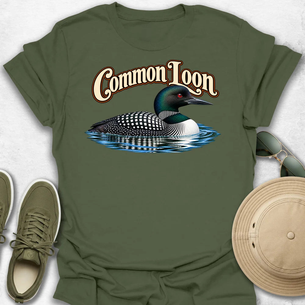 Common Loon with Rippling Reflection with Name T-Shirt