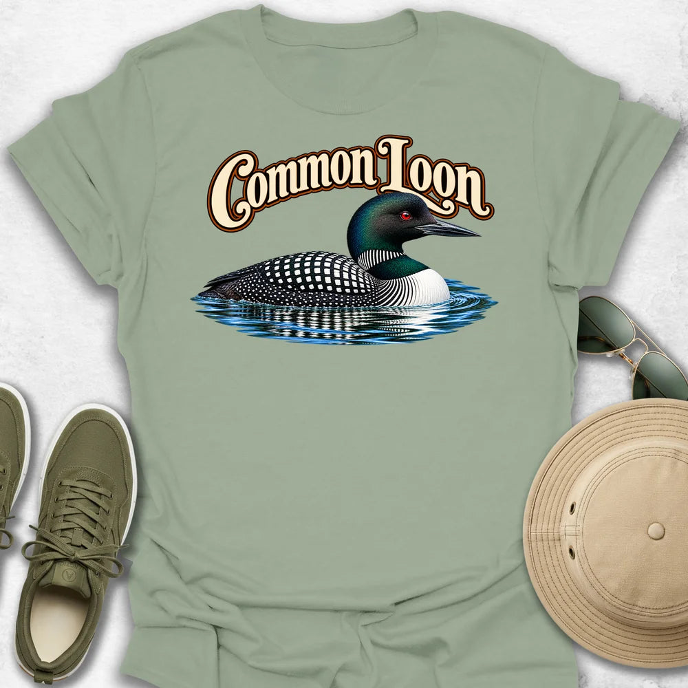 Common Loon with Rippling Reflection with Name T-Shirt