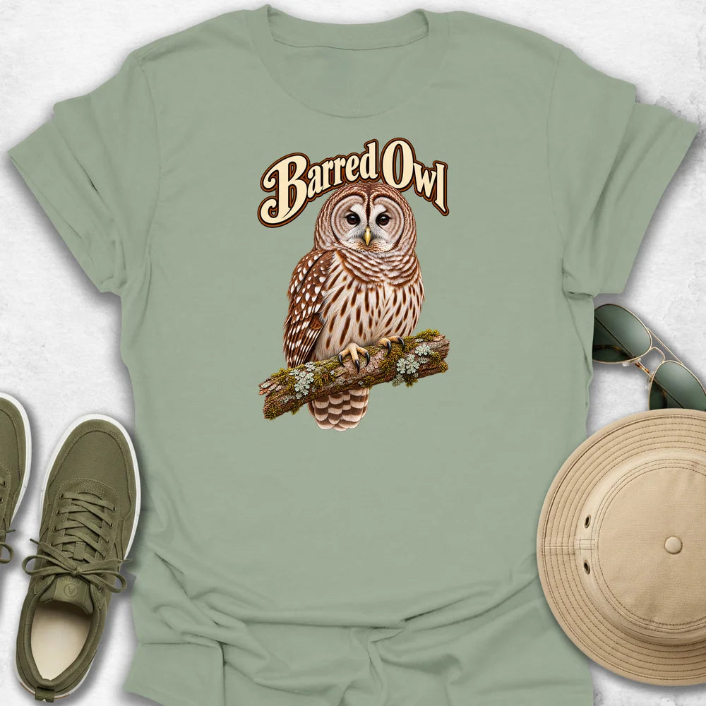 Barred Owl on a Branch with Name T-Shirt