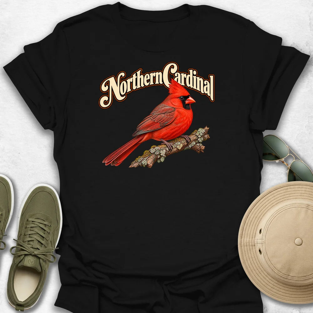 Northern Cardinal on a Branch with Name T-Shirt