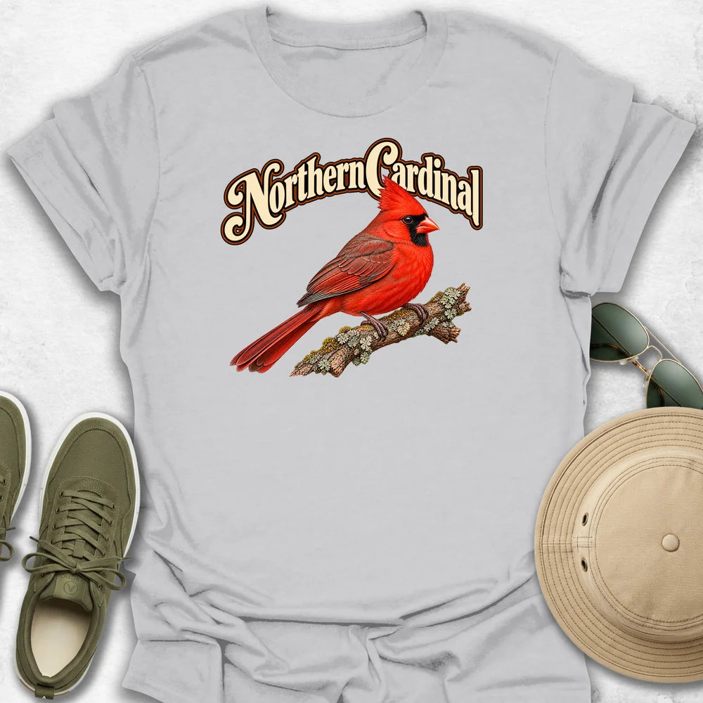 Northern Cardinal on a Branch with Name T-Shirt