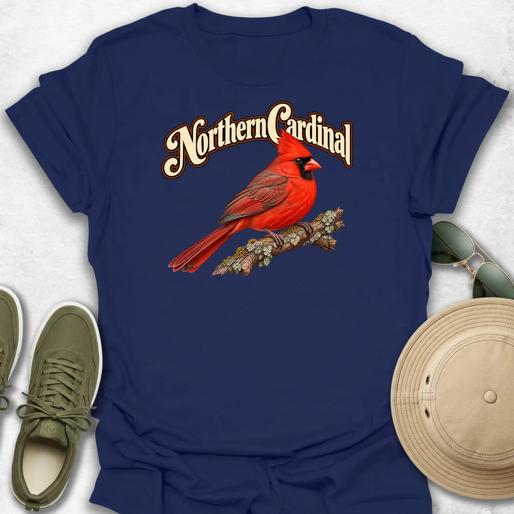 Northern Cardinal on a Branch with Name T-Shirt