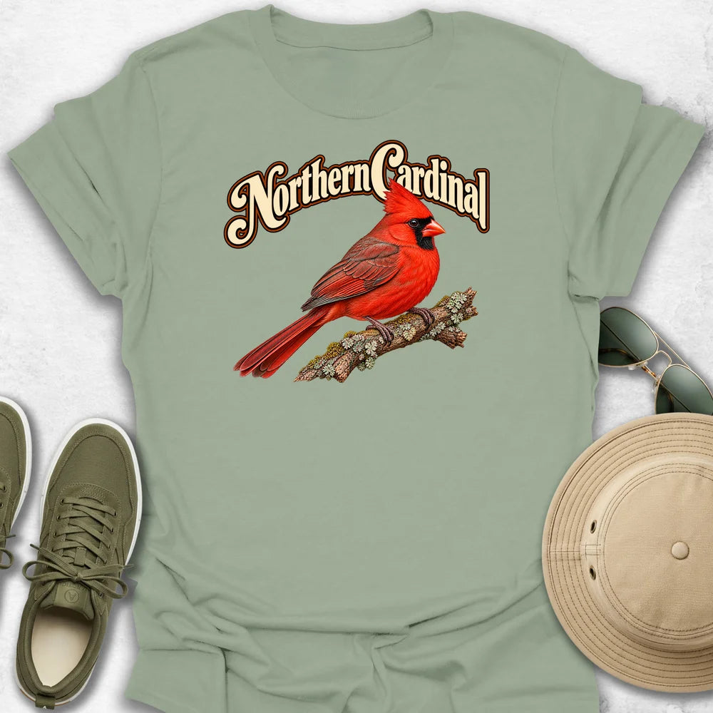 Northern Cardinal on a Branch with Name T-Shirt
