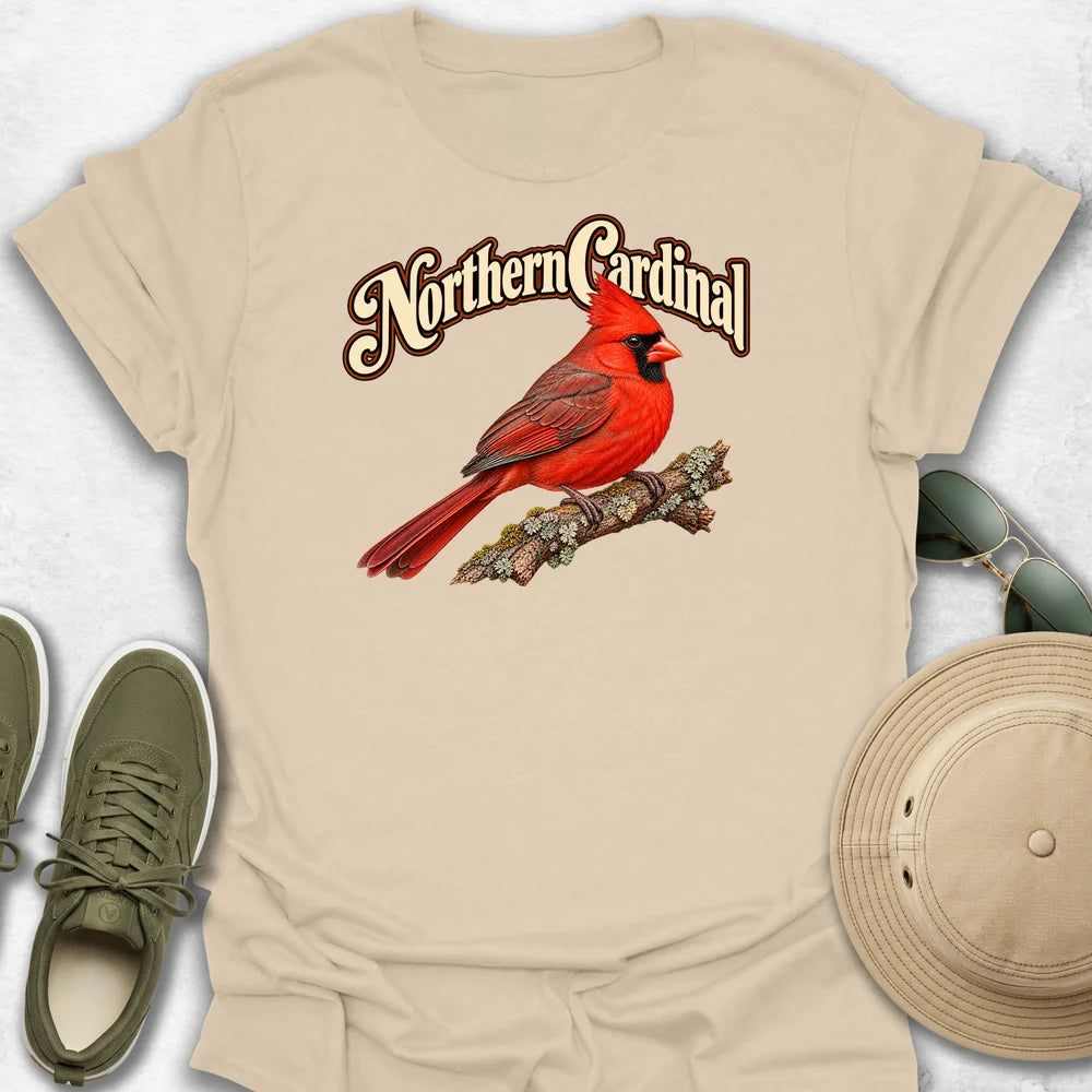 Northern Cardinal on a Branch with Name T-Shirt