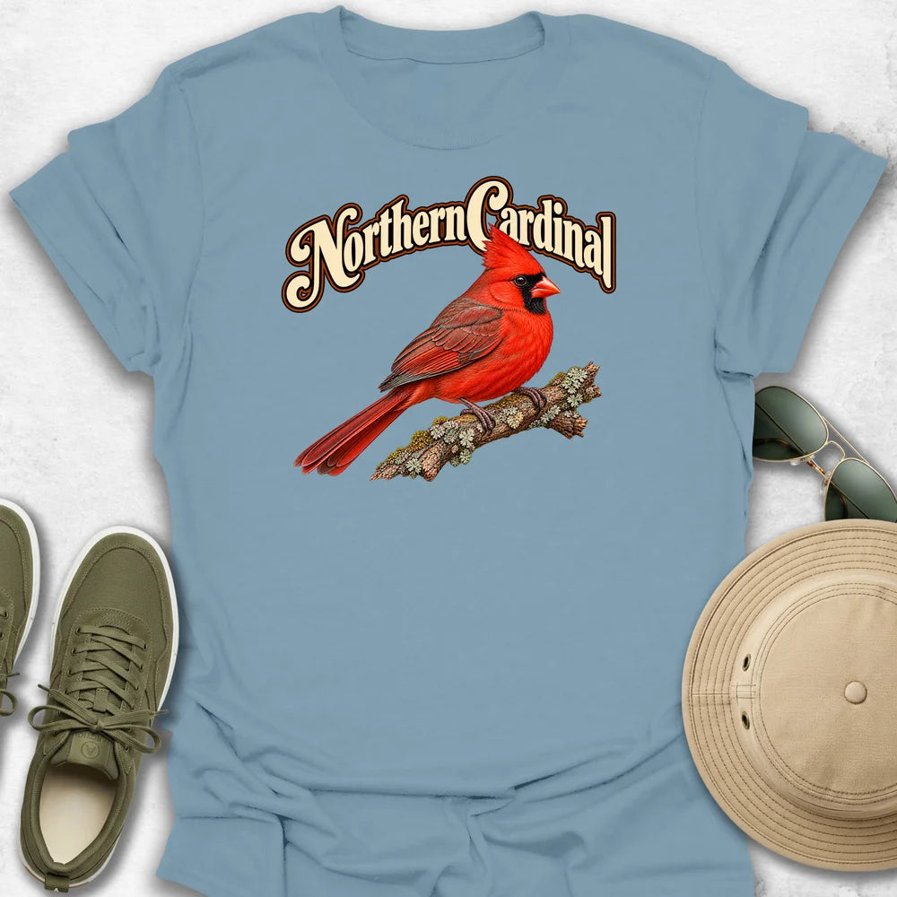 Northern Cardinal on a Branch with Name T-Shirt