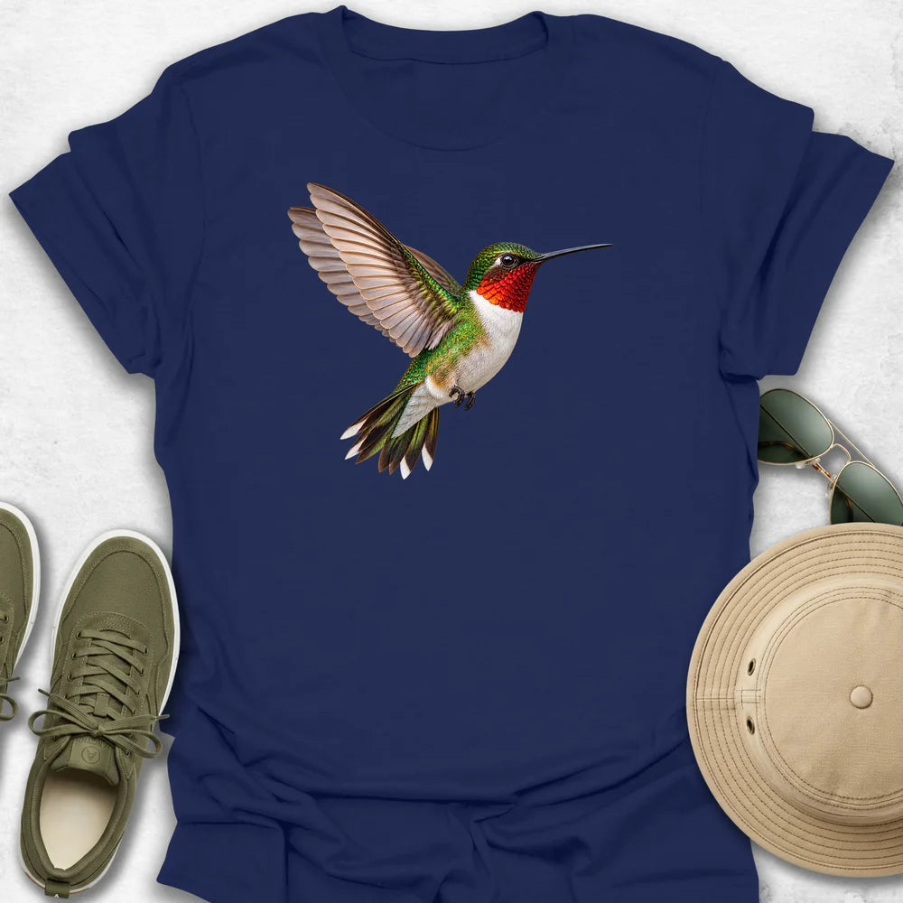 Ruby-Throated Hummingbird in Flight T-Shirt