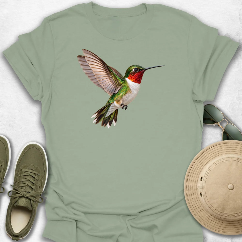Ruby-Throated Hummingbird in Flight T-Shirt