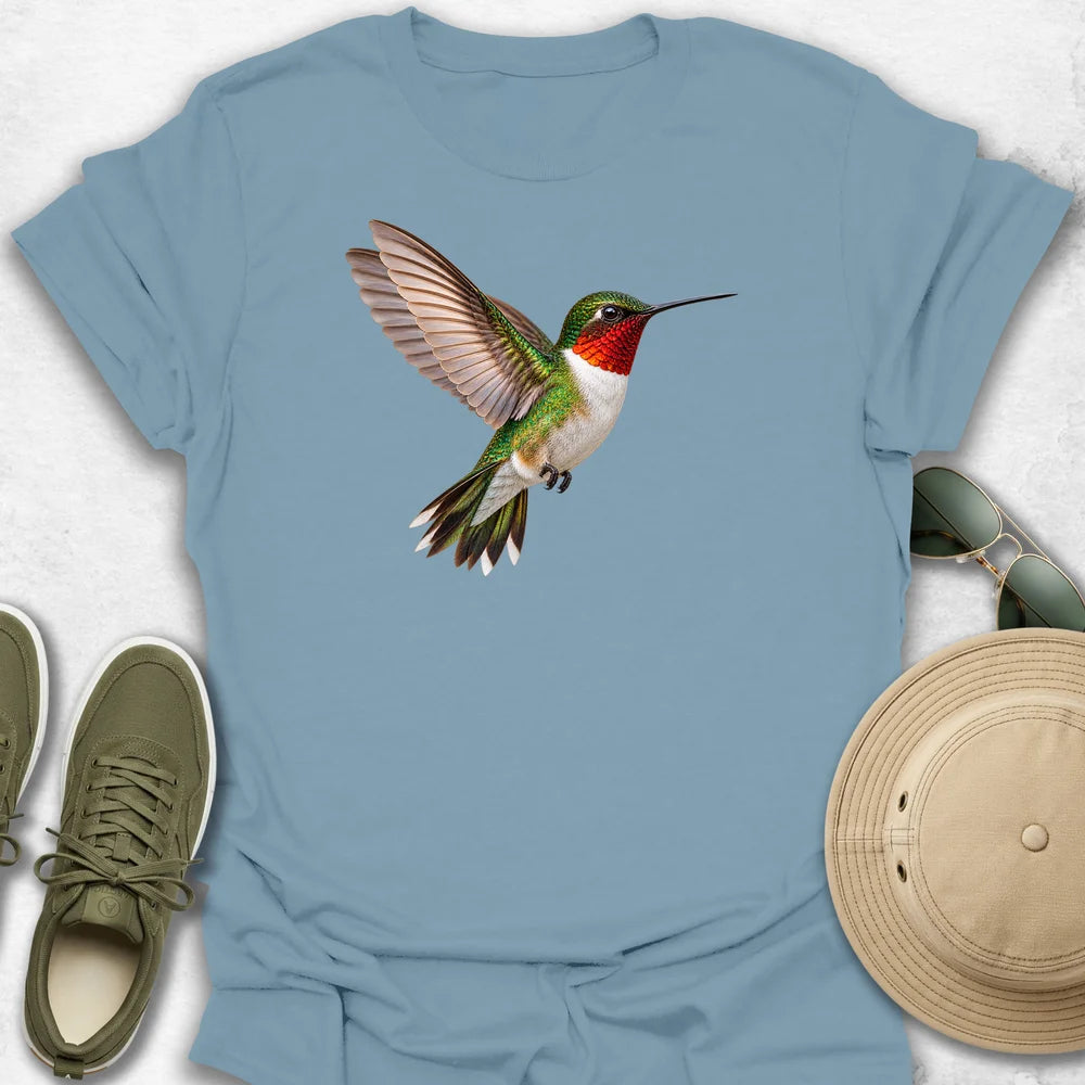 Ruby-Throated Hummingbird in Flight T-Shirt