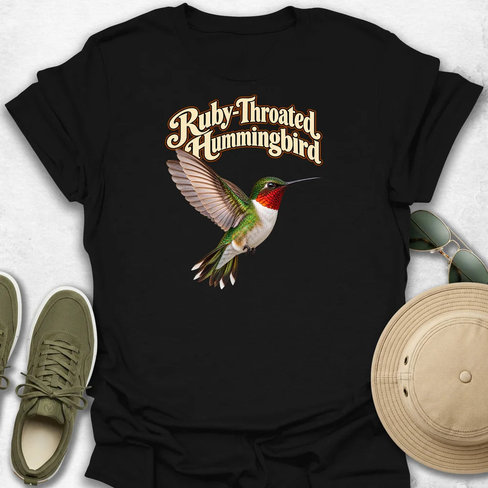 Ruby-Throated Hummingbird in Flight with Name T-Shirt