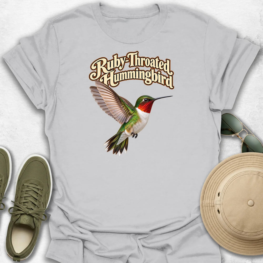 Ruby-Throated Hummingbird in Flight with Name T-Shirt