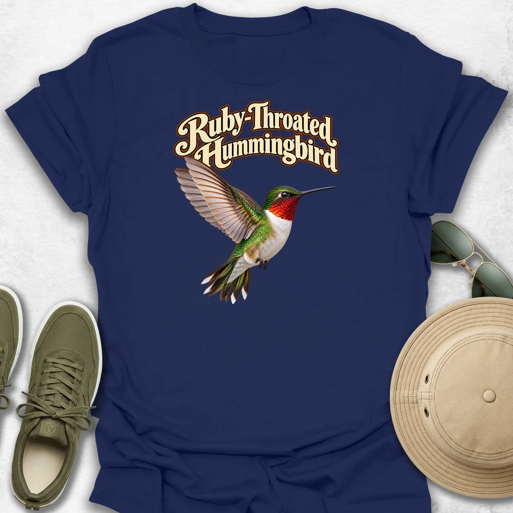 Ruby-Throated Hummingbird in Flight with Name T-Shirt