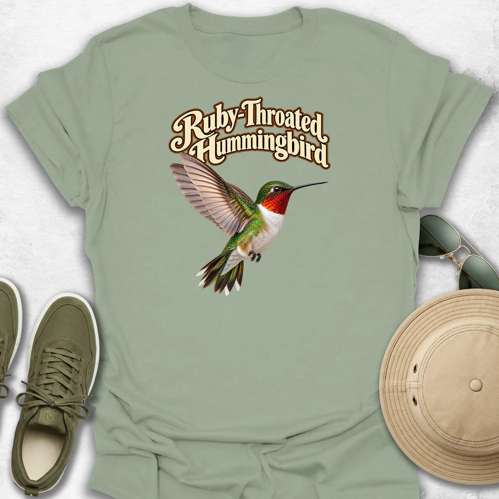 Ruby-Throated Hummingbird in Flight with Name T-Shirt