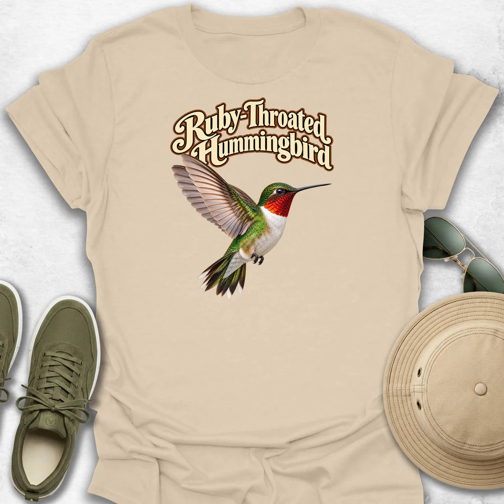 Ruby-Throated Hummingbird in Flight with Name T-Shirt