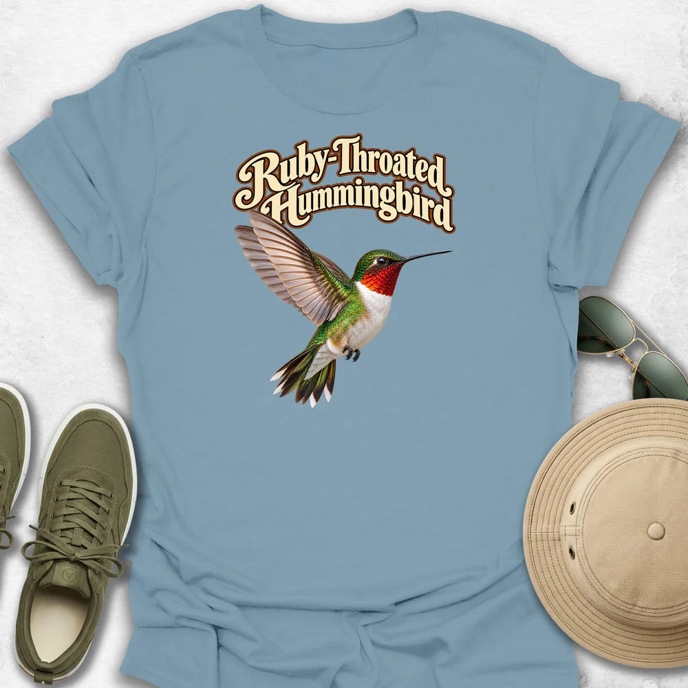 Ruby-Throated Hummingbird in Flight with Name T-Shirt