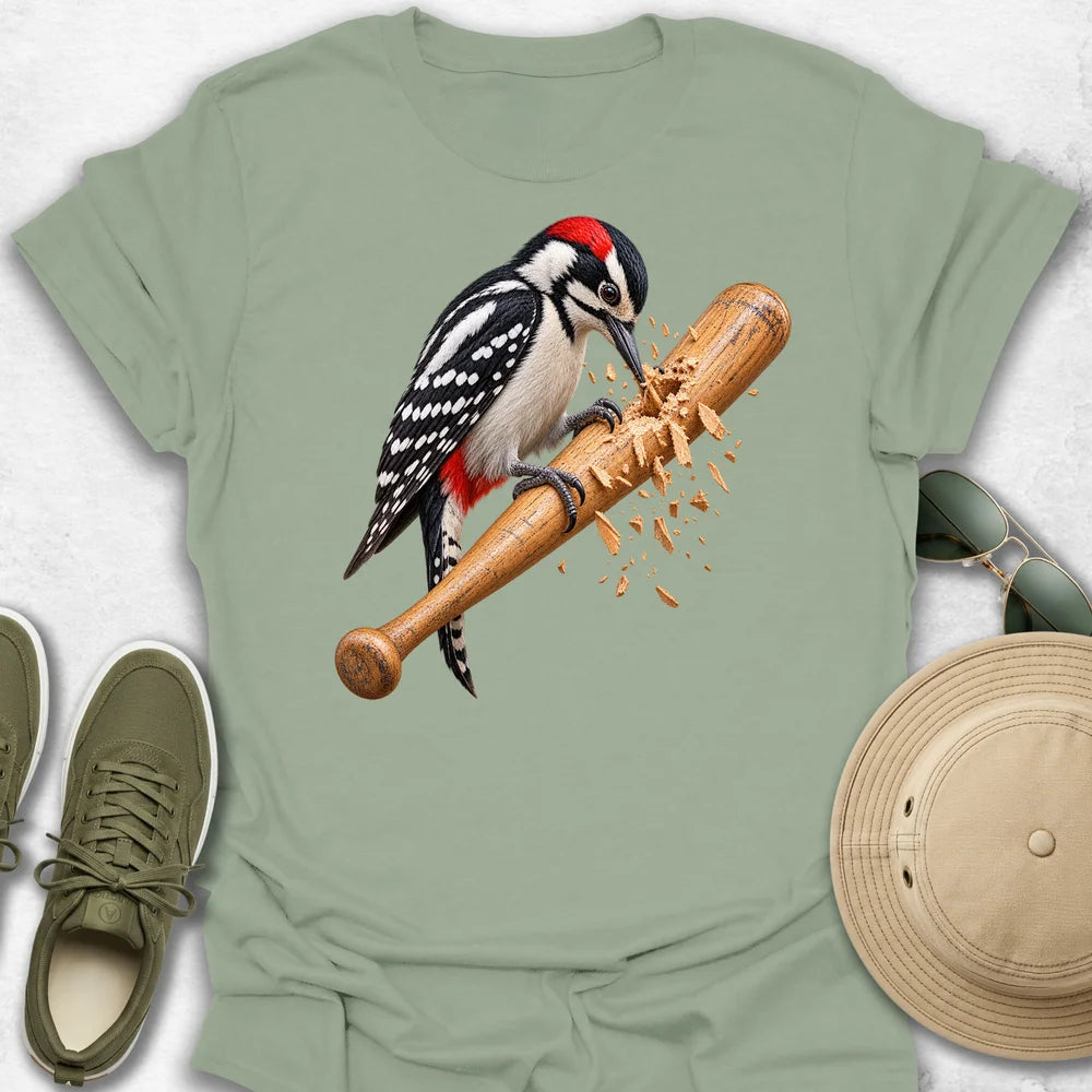 Woodpecker Drilling a Baseball Bat T-Shirt