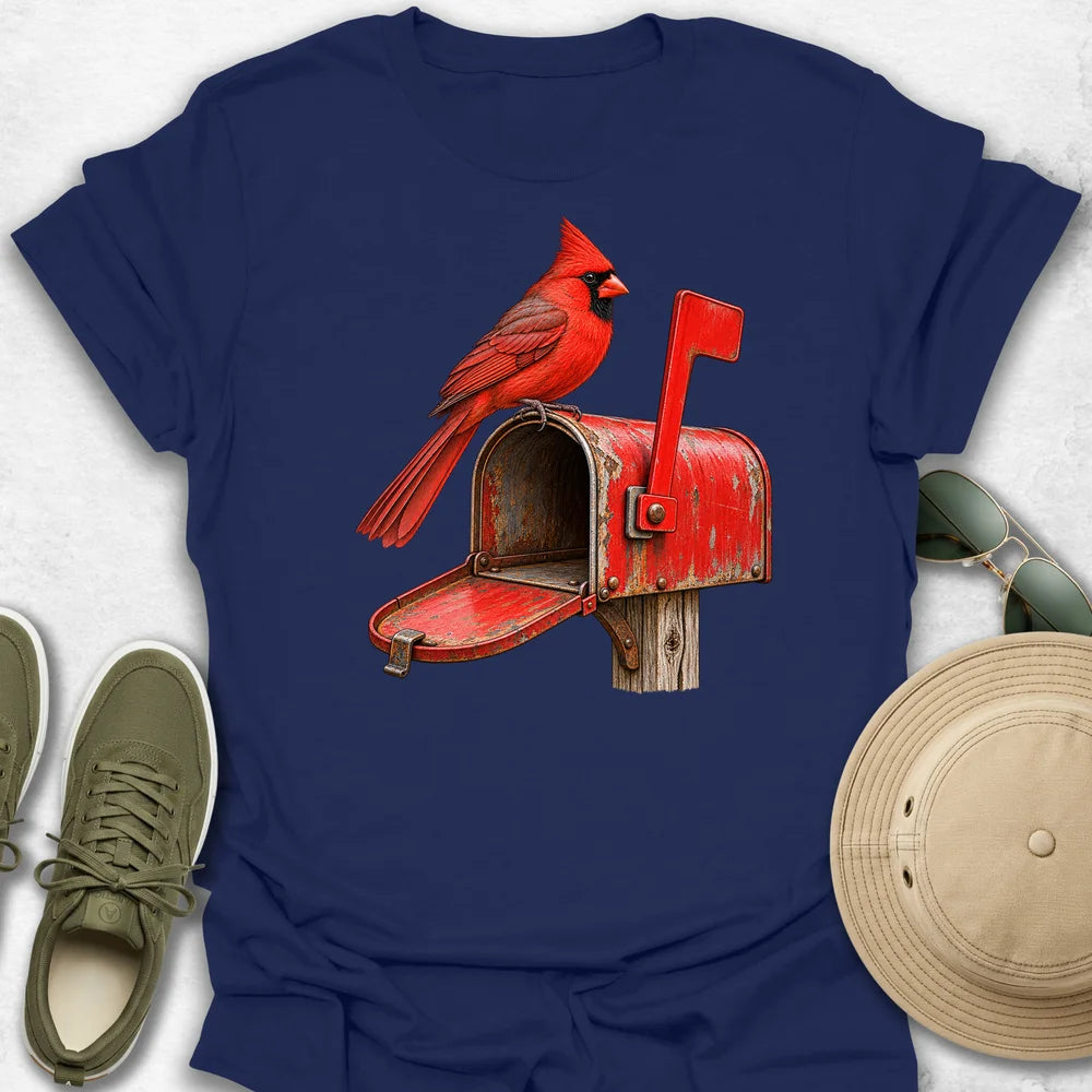 Cardinal on a Mailbox T-Shirt in Navy
