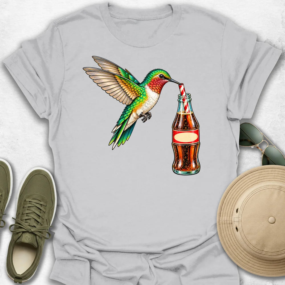 Hummingbird Sipping Vintage Soda T-Shirt in Ice Grey