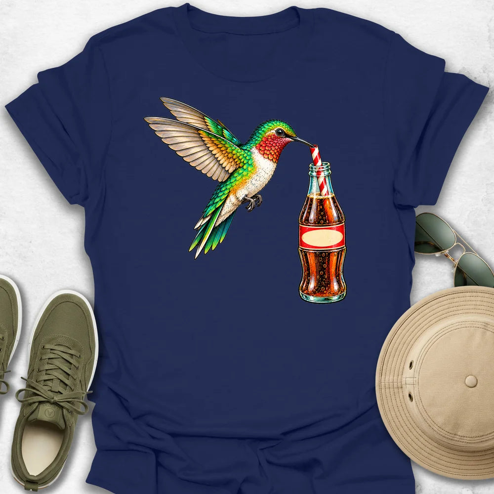 Hummingbird Sipping Vintage Soda T-Shirt in Navy