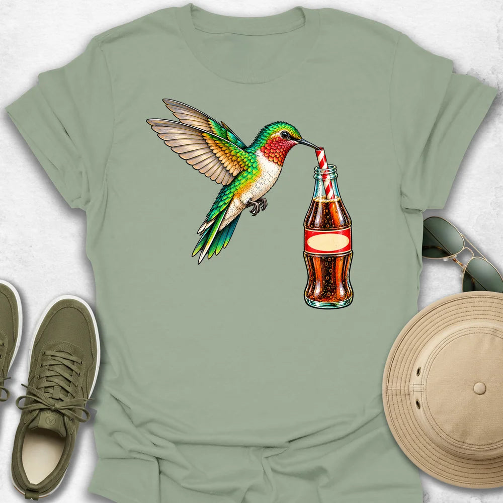 Hummingbird Sipping Vintage Soda T-Shirt in Sage
