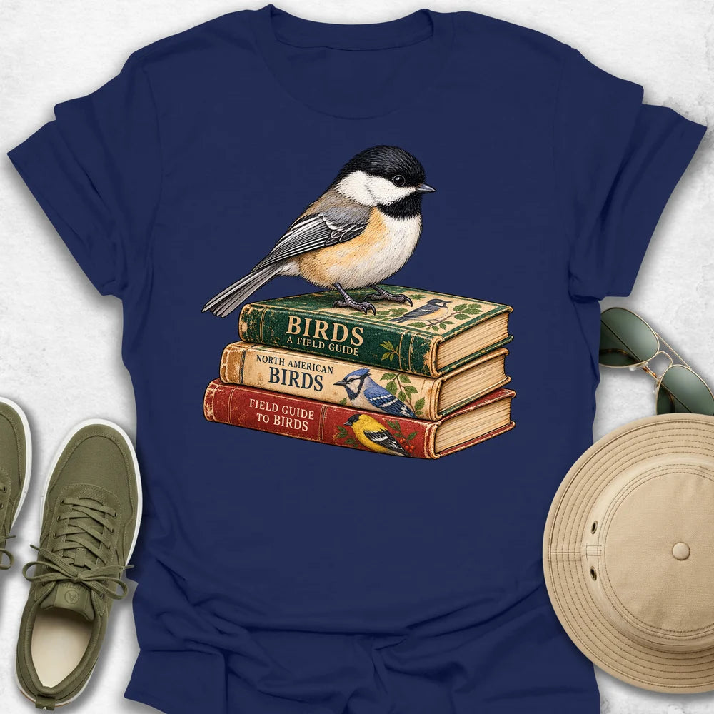 Chickadee on Vintage Bird Guides T-Shirt