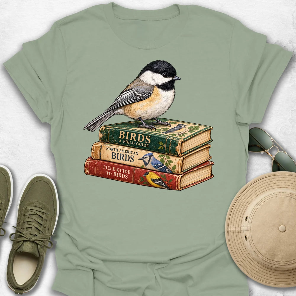 Chickadee on Vintage Bird Guides T-Shirt