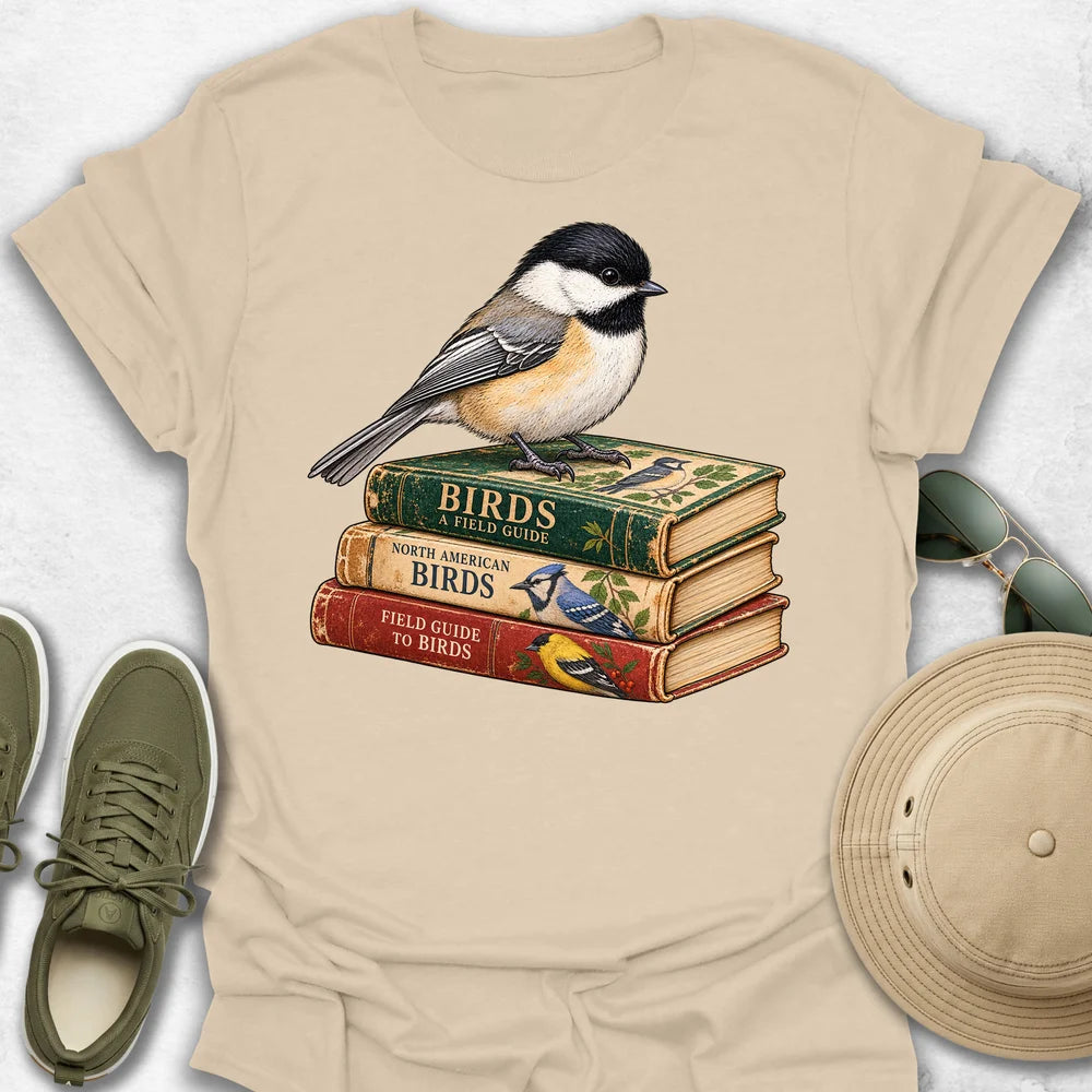 Chickadee on Vintage Bird Guides T-Shirt