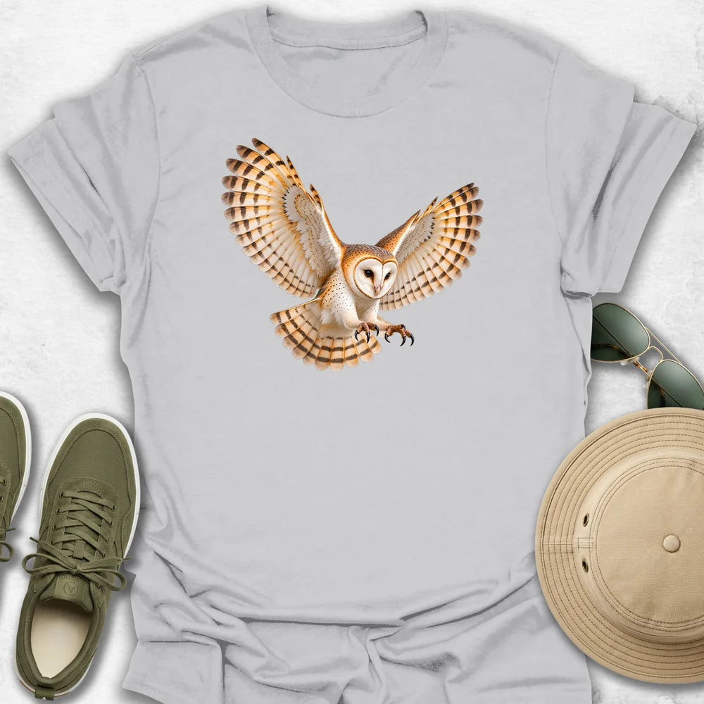 Barn Owl in Flight T-Shirt in Ice Grey