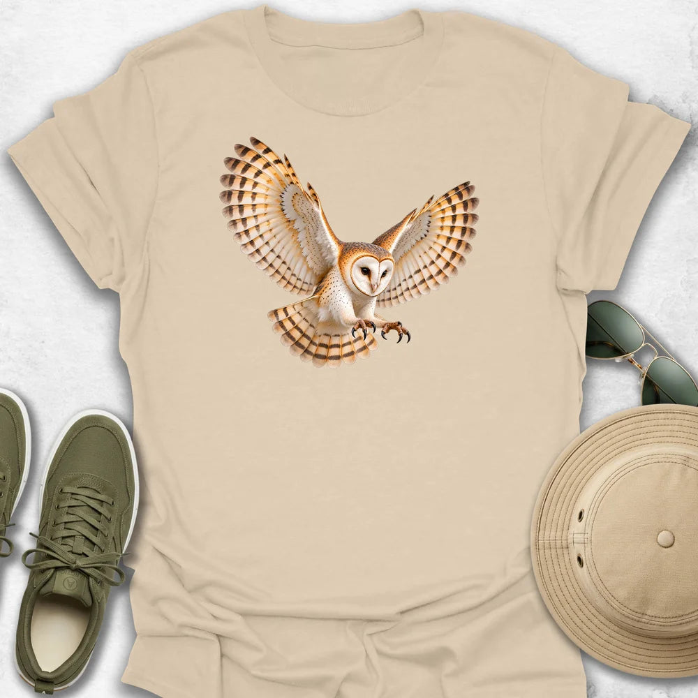 Barn Owl in Flight T-Shirt in Sand