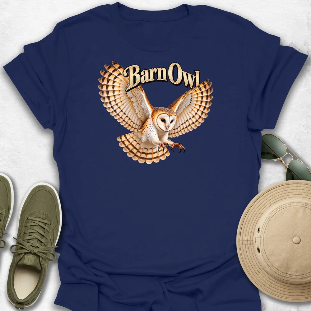 Barn Owl in Flight with Name T-Shirt in Navy