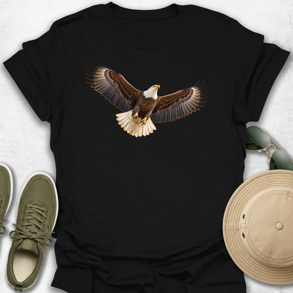 Majestic Bald Eagle in Flight T-Shirt in Black