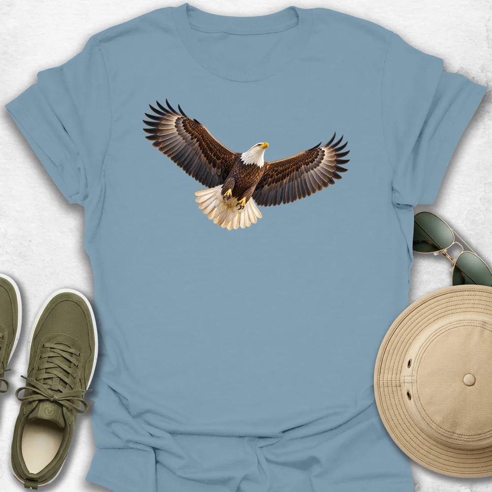 Majestic Bald Eagle in Flight T-Shirt in Stone Blue