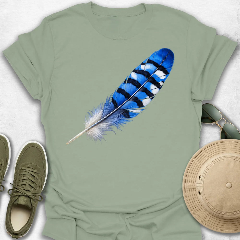 Blue Jay Feather T-Shirt in Sage