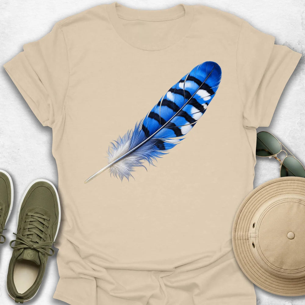 Blue Jay Feather T-Shirt in Sand
