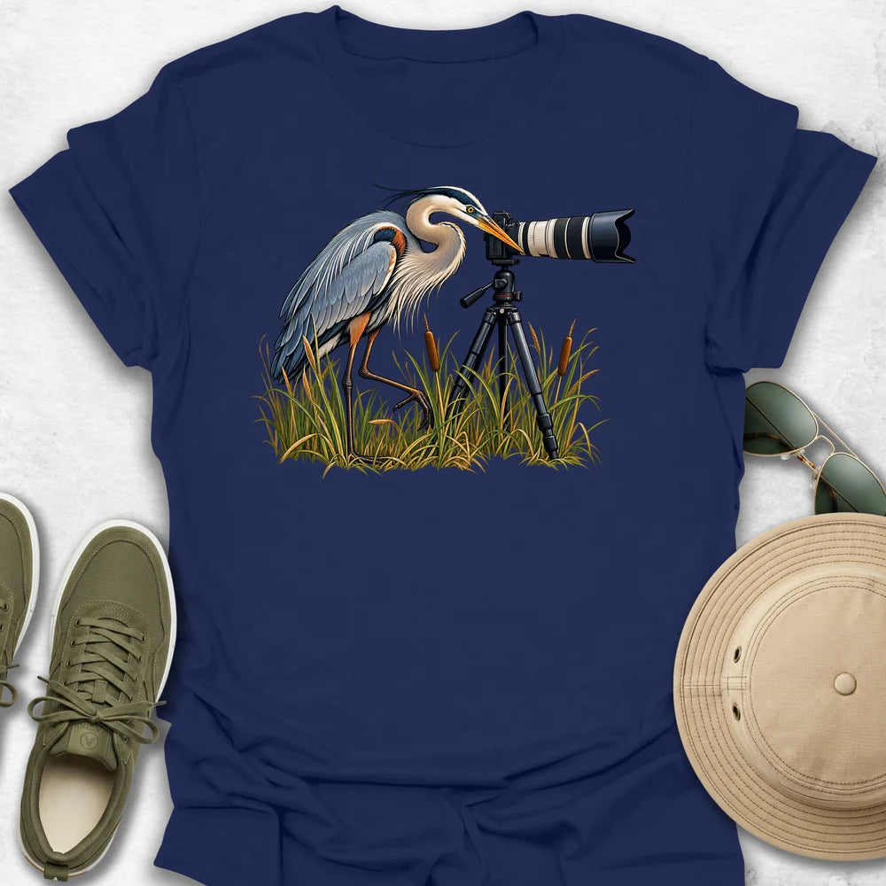 Great Blue Heron Photographer in the Marsh T-Shirt