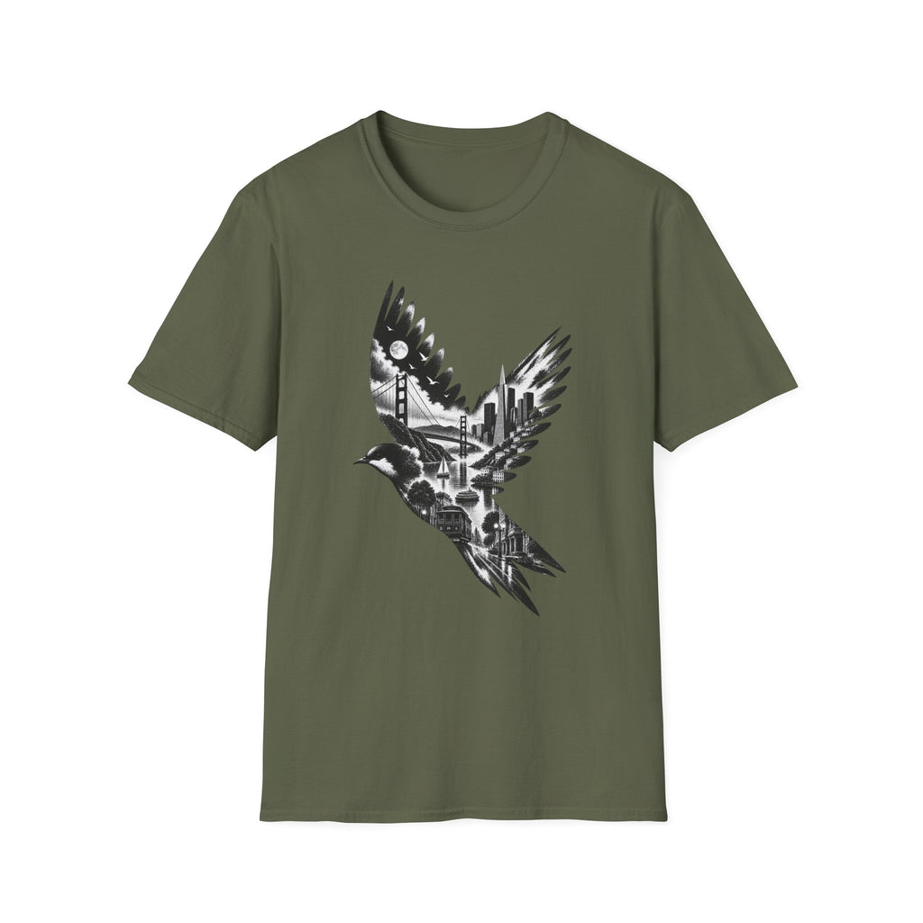 San Francisco Cityscape Bird in Flight T-Shirt